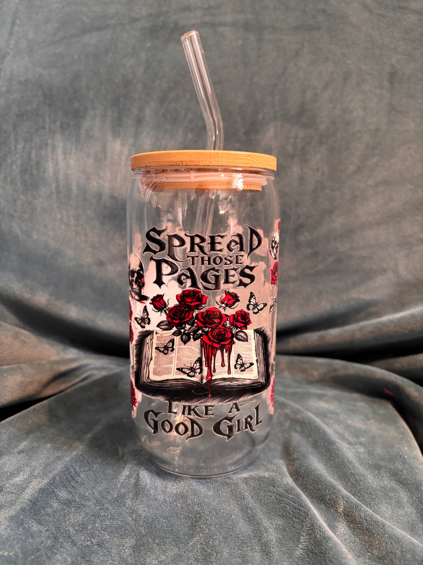 Spread those pages Libby glass with bamboo lid and glass straw