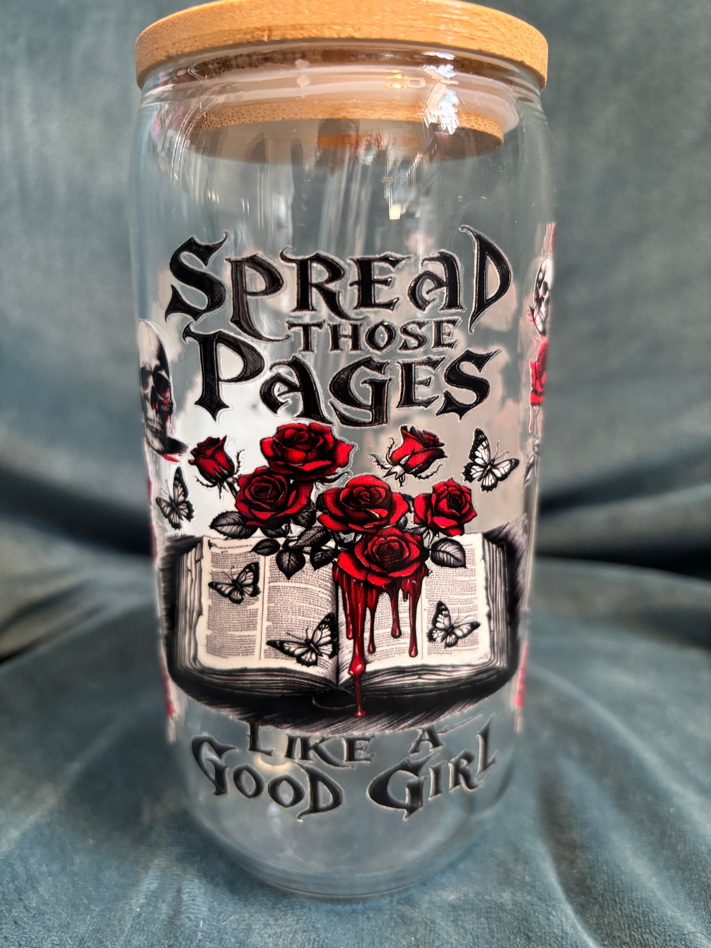 Spread those pages Libby glass with bamboo lid and glass straw