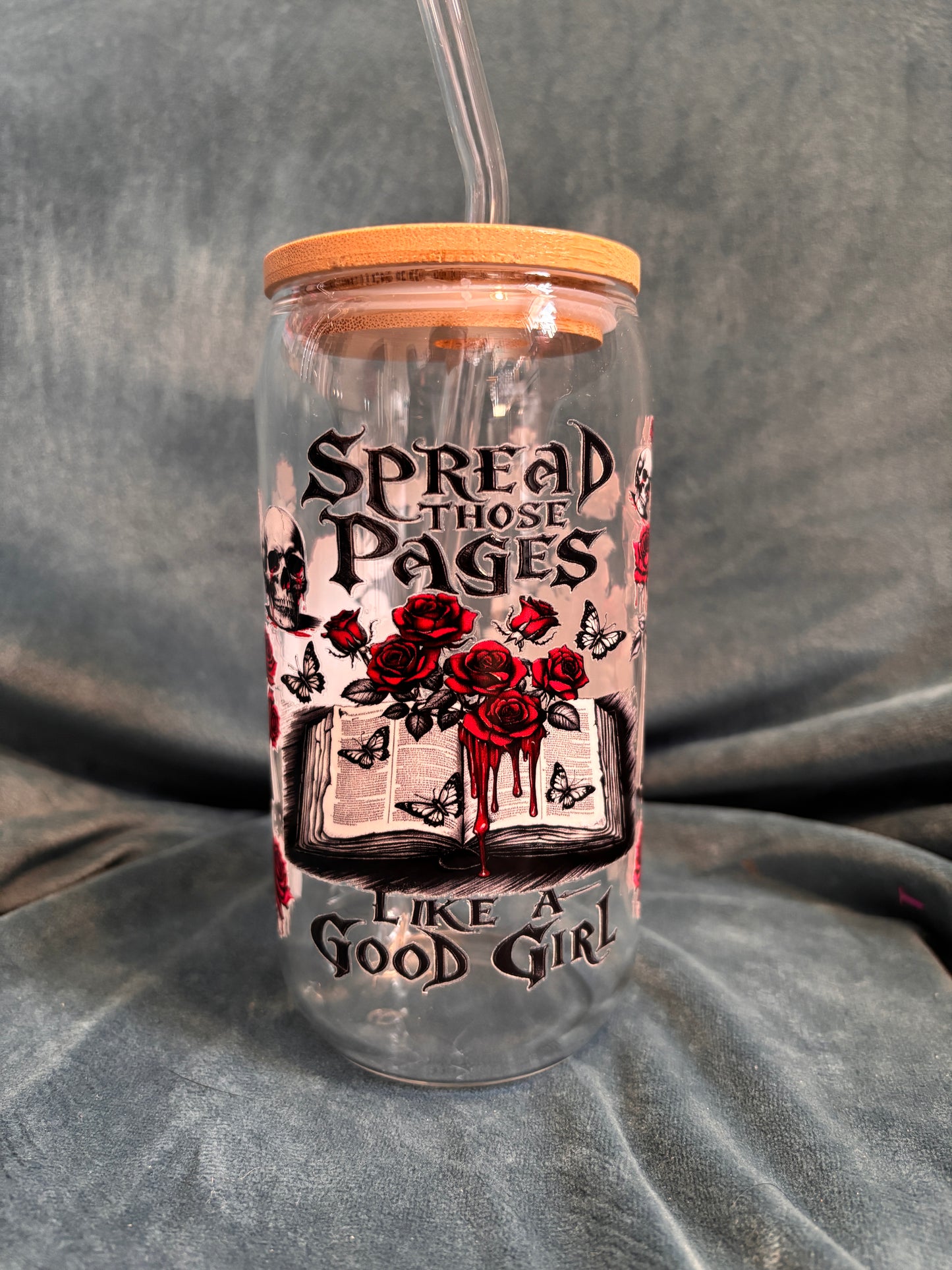 Spread those pages Libby glass with bamboo lid and glass straw