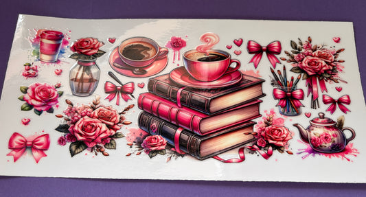 Pink Coffee and Books UV DTF Wraps