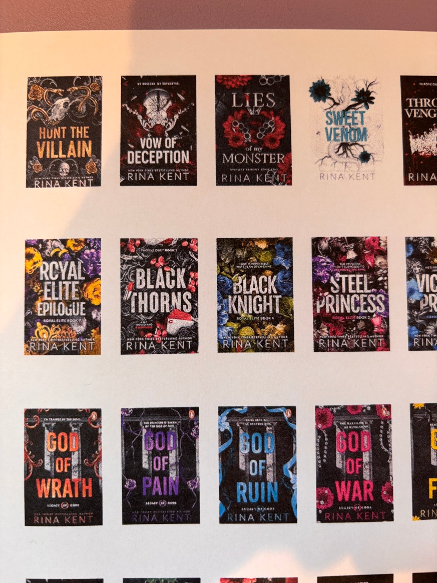 Rina Kent Book Cover Stickers for Book Journalling