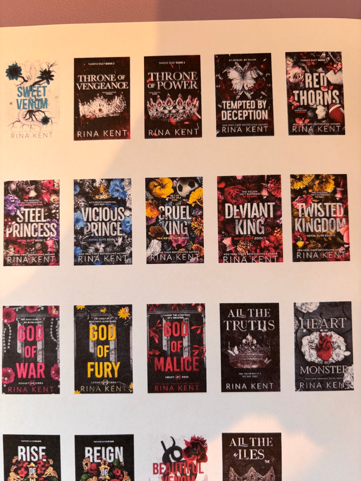 Rina Kent Book Cover Stickers for Book Journalling