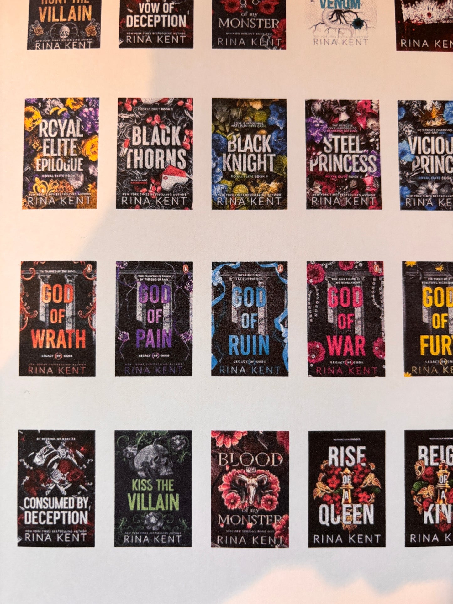 Rina Kent Book Cover Stickers for Book Journalling