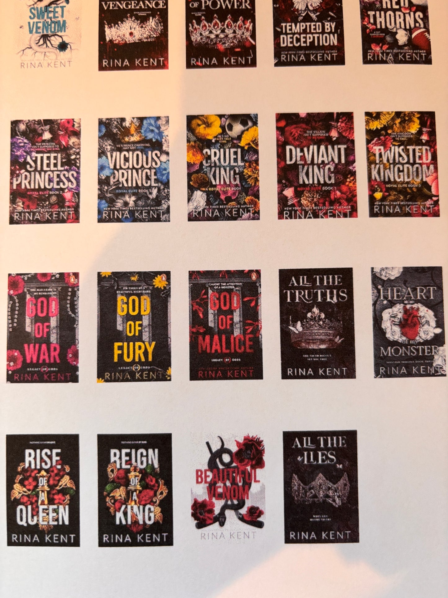 Rina Kent Book Cover Stickers for Book Journalling