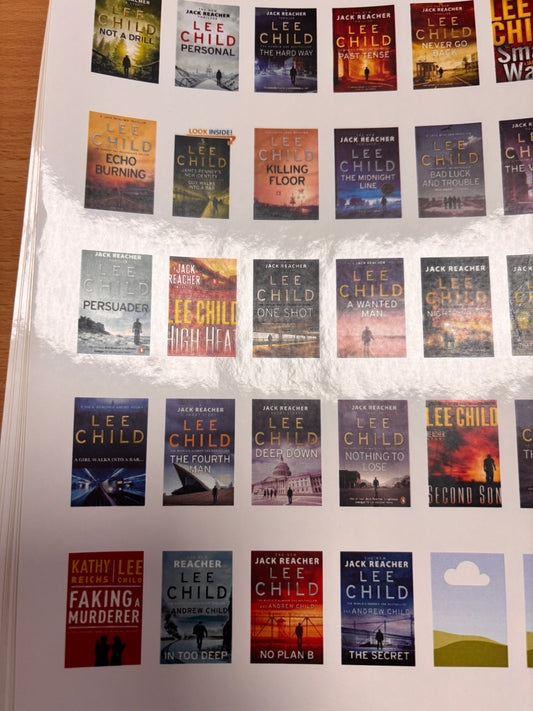 Lee Childs Book Covers on Sticker Paper for book journalling or TBR jars